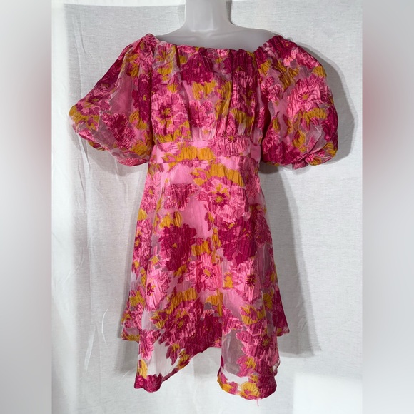 Petal & Pup Olivia Organza Pink and Yellow Floral Mini Dress - Picture 6 of 16